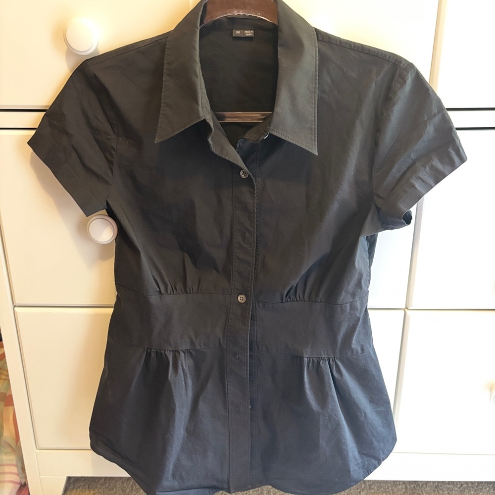 Theory Black Button Down Short Sleeve Shirt